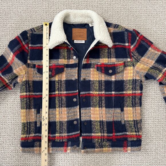 Levi’s Wool Trucker Jacket Plaid Sherpa Collar Women’s M A1227 Premium - Picture 5 of 7